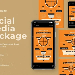 قالب پست و استوری اینستاگرام تورنمنت بسکتبال